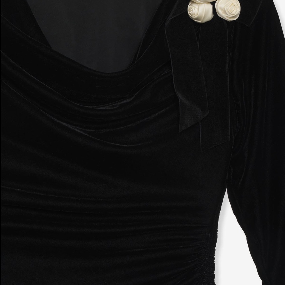 For Love & Lemons Black Velvet Mini Dress Size S - Tamera Cowl Neck Bell Sleeve - Picture 4 of 7